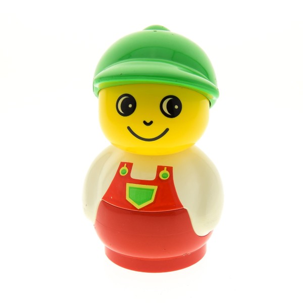 1x Lego Duplo Primo Figur Junge rot weiß Basecap grün Latzhose 2974 9017 baby019