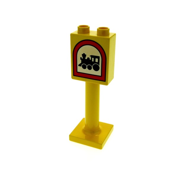 1 x Lego Duplo Verkehrs Zeichen Schild gelb 1x2x2 Motivstein bedruckt Zug Eisenbahn Bau Stein auf Ständer 2x3x3 4066pb013 41969
