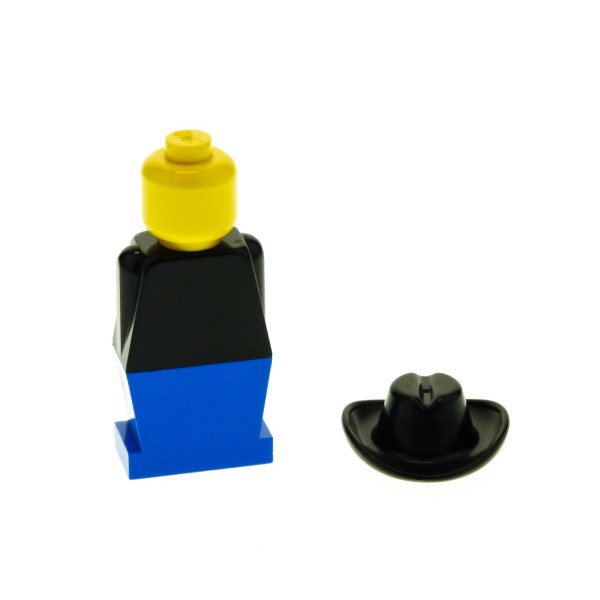 1 x Lego System Figur alte Form Legoland old Typ Torso schwarz Beine blau Kopf Standard uni Noppe zu Cowboy Hut schwarz für Set 664 old027