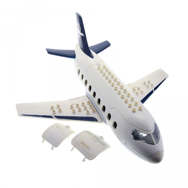 1 x Lego Duplo Jumbo B-Ware abgenutzt Jet Flieger groß weiß blau Passagier Flugzeug Set Airport 7840 52914 52920 52918 52919 53491 52917c01