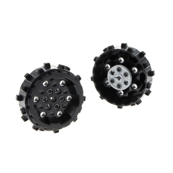 2x Lego Hartplastik Rad mit kleinen Stollen schwarz Bohrkopf 4538781 4185 64711