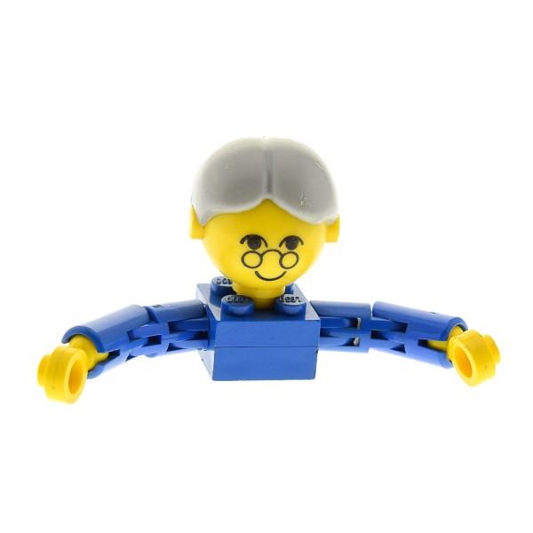 1 x Lego System Homemaker Großkopf Figur Frau Mutter Oma Großmutter Torso blau Gesicht mit Brille Arme lang Haare grau Zopf 205 x197bun 685px2c01
