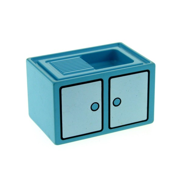 1x Lego Duplo Möbel Spüle B-Ware abgenutzt hell blau Waschbecken Tür 4906pb01