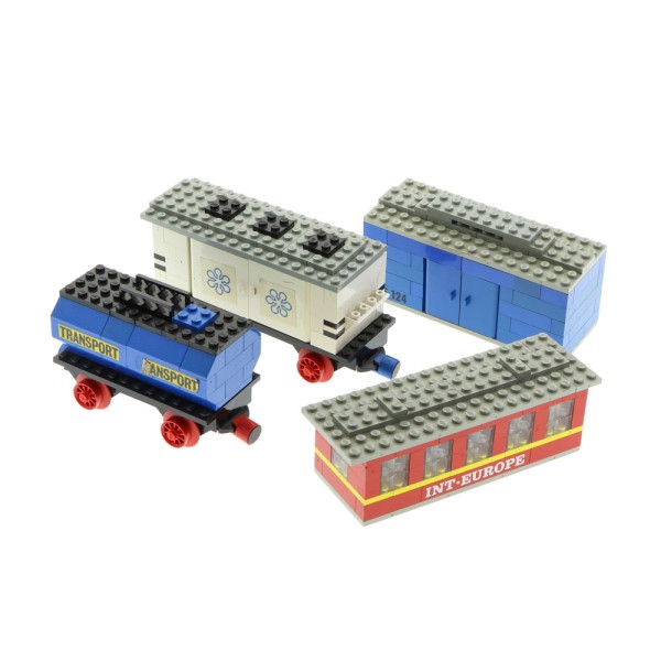1x Lego Set Eisenbahn Zug Wagen 123 124 147 163 weiß blau rot unvollständig
