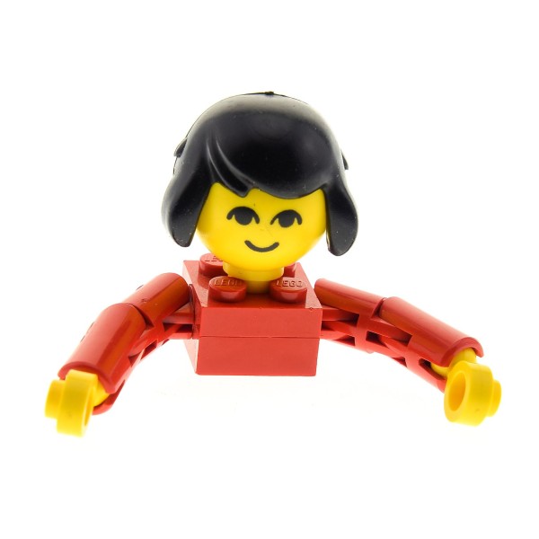1 x Lego System Homemaker Großkopf Figur Frau Mutter Kind Mädchen Torso rot Gesicht ohne Augenbrauen Arme lang Haare lang mit extra Halter 20 x196 685px1c01