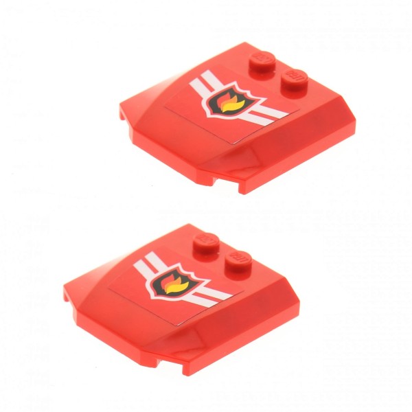 2x Lego Motorhaube rot 4x4 Sticker Feuerwehr Logo Flamme Dach 45677pb001