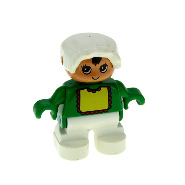 1x Lego Duplo Figur Kind Baby weiß grün Lätzchen gelb Häubchen 6453pb024