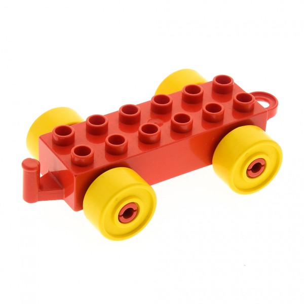 1x Lego Duplo Anhänger 2x6 rot Rad gelb Schiebe Zug alte Form 4883c01