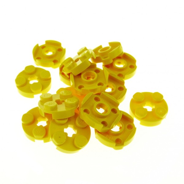 15 x Lego System Rundstein flach gelb 2 x 2 rund Platte mit Achs Loch Kreuz Deckel für Fass Tonne 4032