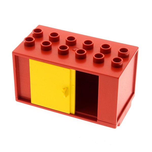 1x Lego Duplo Eisenbahn Aufsatz 6x3 rot B-Ware abgenutzt Tür gelb 2029pb01