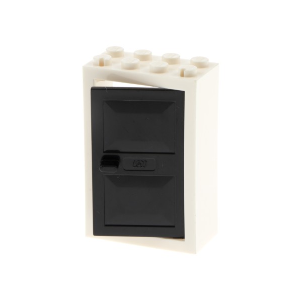 1x Lego Tür Rahmen creme weiß 2x4x5 Tür Blatt schwarz mit Griff Haus 4130c05