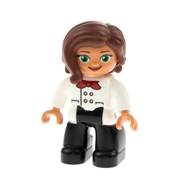 1x Lego Duplo Figur Frau schwarz Jacke weiß Halstuch rot Köchin 47394pb256