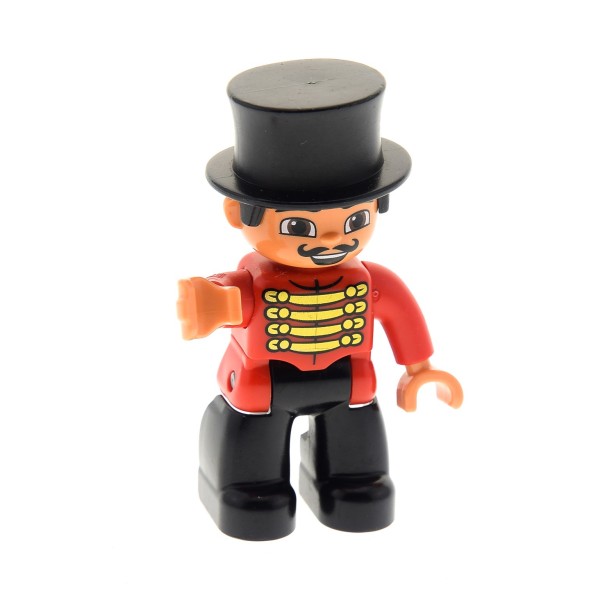 1x Lego Duplo Figur Mann schwarz rot Zirkus Direktor Zylinder 47394pb152