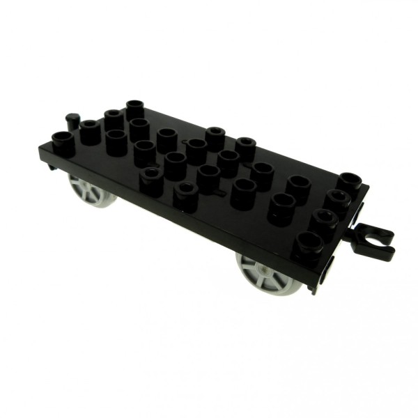 1 x Lego Duplo Eisenbahn Anhänger schwarz 4x8 hell grau Räder für Cargo Waggon Intelli Zug mit Batteriefachdeckel 2092c01