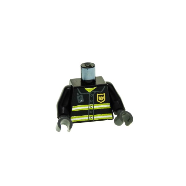 1 x Lego System Torso Oberkörper Figur Feuerwehr Mann Frau schwarz Uniform Reflektierende Streifen Hände neu-dunkel grau 973pb0300c02