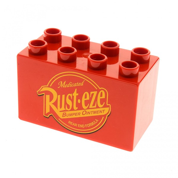 1x Lego Duplo Motiv Stein B-Ware abgenutzt rot 2x4x2 Rust-Eze Cars 31111pb036