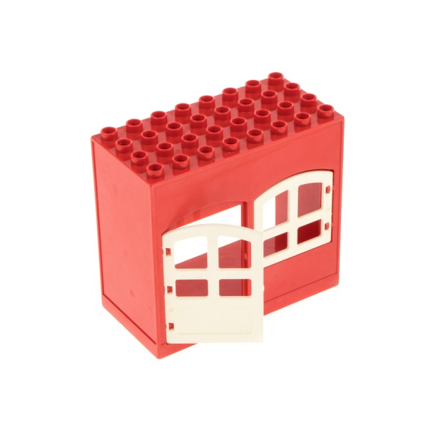 1x Lego Duplo Gebäude Haus 4x8x6 B-Ware abgenutzt rot Tür Fenster weiß 6431