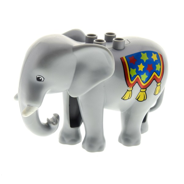 1x Lego Duplo Tier Elefant neu-hell grau Decke blau rot Zirkus eleph3c01pb02