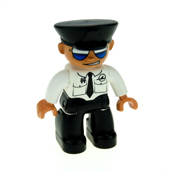 1x Lego Duplo Figur Mann schwarz Flugzeug Sonnenbrille Pilot 47394pb045