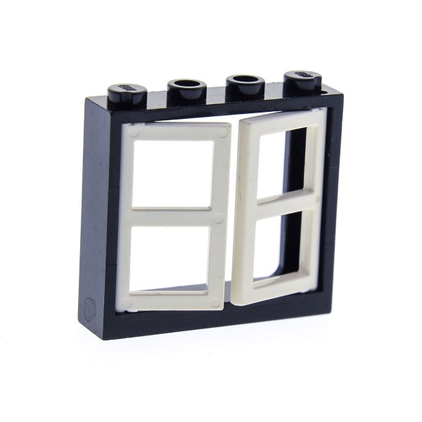 1x Lego Fenster Rahmen 1x4x3 schwarz Fensterladen weiß Haus 4195379 3854 6556