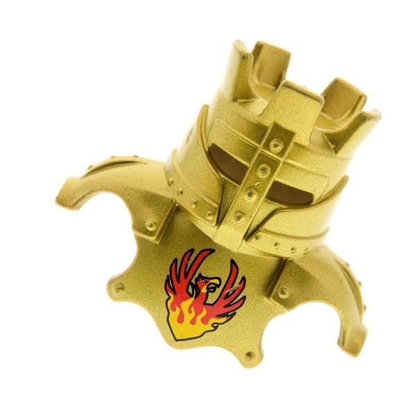1 x Lego Duplo Ritter Figur Helm gold schwarz mit Feuervogel Phoenix für Burg Ca 