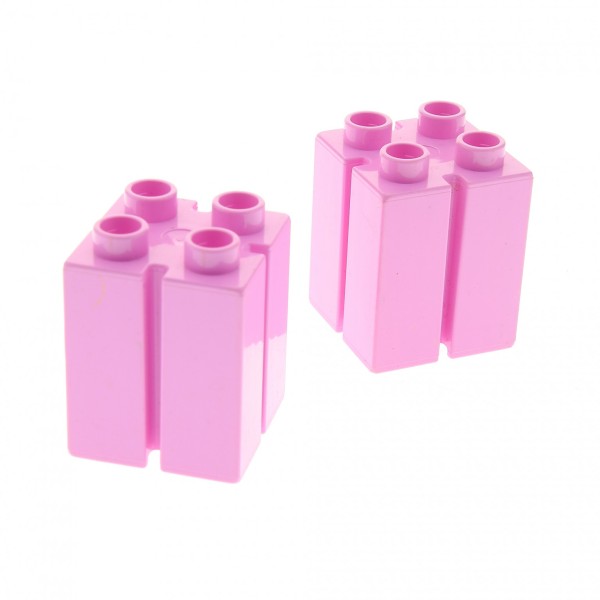 2 x Lego Duplo Bau Stein Bright Pink hell rosa 2x2x2 mit Führung Nut Rille Säule für Tor Puppenhaus 4689 41978