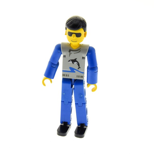 1 x Lego Technic Figur Mann grau blau Beine blau Top bedruckt Orca Schwertwal Sonnen Brille Pilot Fahrer Technik 8286 tech021