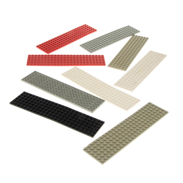 9x Lego Basic Bau Platten Set B-Ware beschädigt 6x24 rot weiß grau Zug 3026