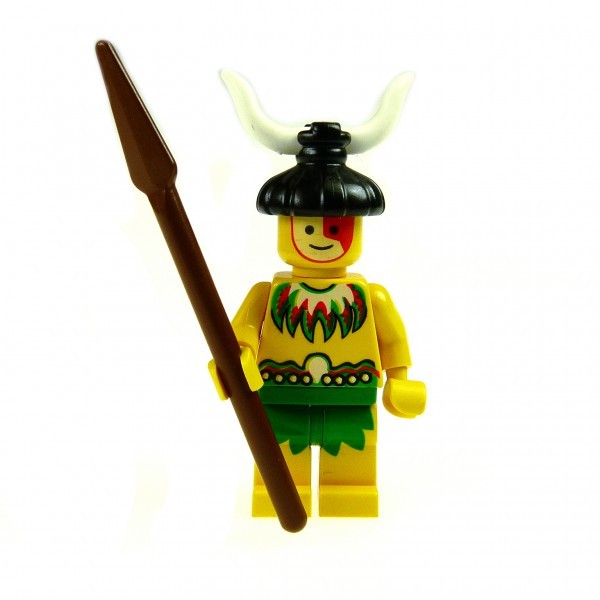 1 x Lego System Figur Insulaner gelb grün Insel Bewohner Piraten Eingeborener mit Speer Set 1733 6246 6236 6256 pi079
