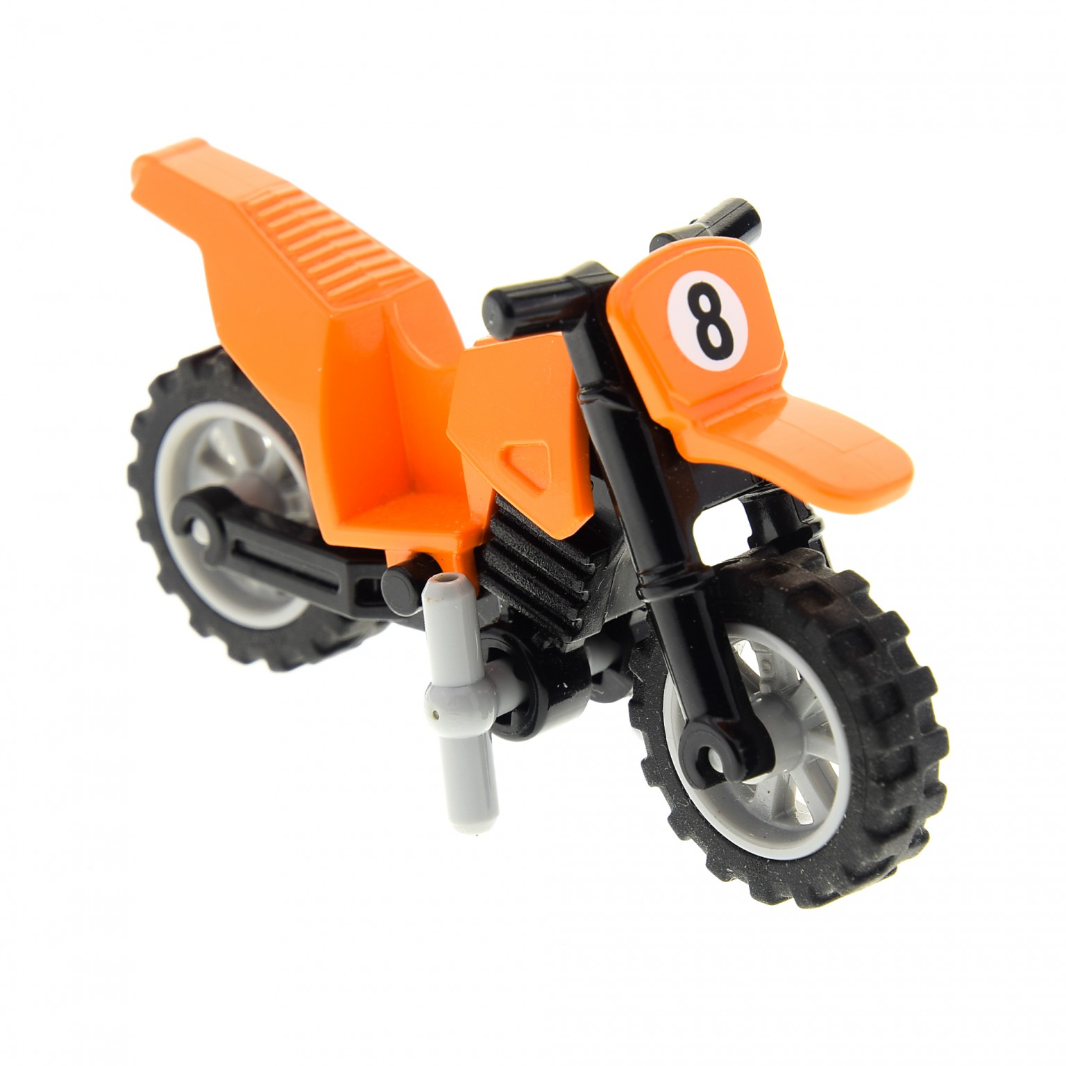1 x Lego brick orange Motorcycle Dirt Bike, Complete Assembly with Black  Chassis, LBG Wheels and Fairing with '8' Pattern (Sticker) - Set 4433