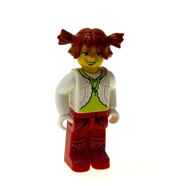 1 x Lego System Figur 4 Juniors Creator Frau Mädchen Tina Jacke weiss Hose rot Haare Zöpfe braun 4175 9303 4117 4120 4176 cre005