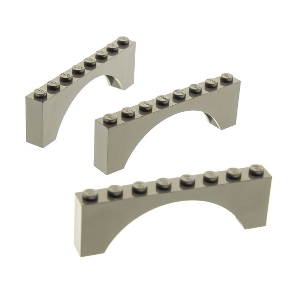 3x Lego Bogenstein 1x8x2 alt-dunkel grau Bogen Brücke Burg Tor 4142640 3308