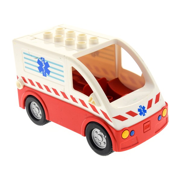 1x Lego Duplo Fahrzeug Auto Krankenwagen B-Ware rot weiß Transporter 1406c01pb01