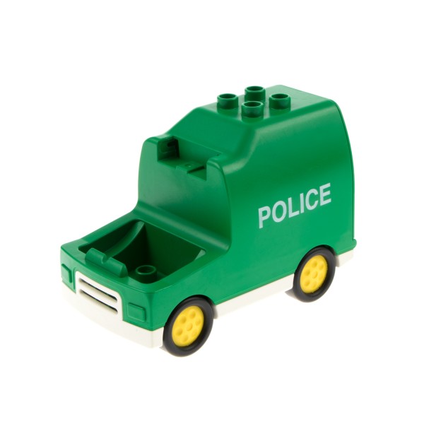 1x Lego Duplo Fahrzeug Auto Polizei B-Ware abgenutzt grün mit Heck Klappe bb0264
