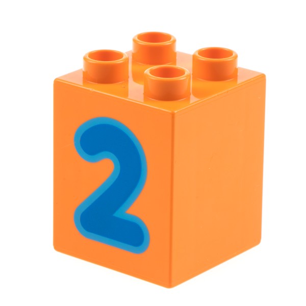 1x Lego Duplo Motiv Bau Stein orange 2x2x2 bedruckt Nr.2 blau 31110pb074