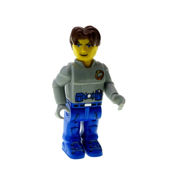 1 x Lego System Figur 4 Juniors Jack Stone Mann Jacke grau Hose blau Haare braun 4607 4605 4622 js004