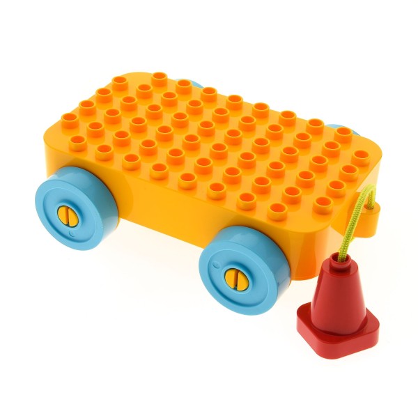 1x Lego Duplo Fahrgestell 6x10x1 hell orange Räder hell blau Schnur 12595c01
