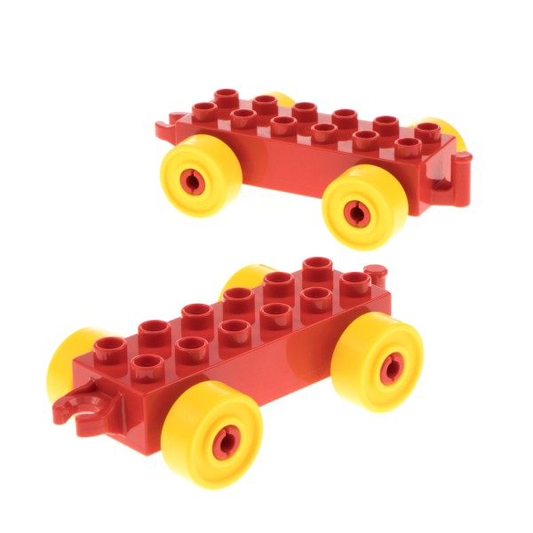 2x Lego Duplo Anhänger 2x6 rot Reifen Rad gelb Schiebe Zug ohne Steg 2312c01
