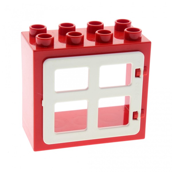 1x Lego Duplo Fenster Rahmen klein 2x4x3 rot Tür 1x4x3 weiß Haus 2206 61649