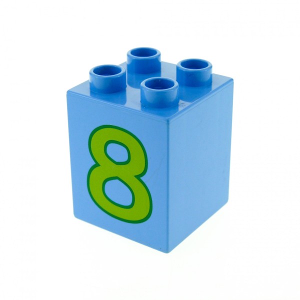1x Lego Duplo Basic Stein hell blau 2x2x2 hoch bedruckt Nummer 8 5497 31110pb028