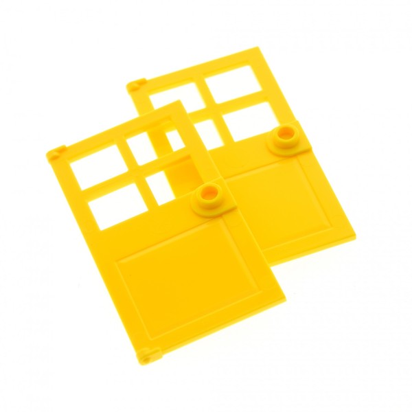 2x Lego Tür Blatt 1x4x6 gelb mit 4 Fenster Noppe Haustür Griff 4528550 60623