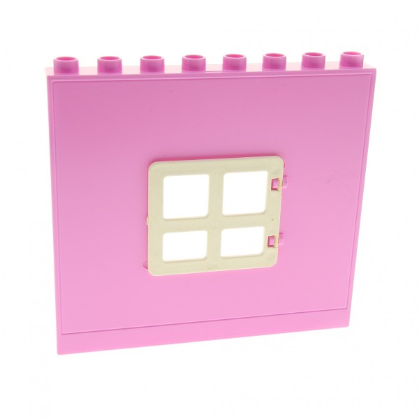 1x Lego Duplo Wand Element hell rosa pink 1x8x6 Fenster weiß 6021186 11335