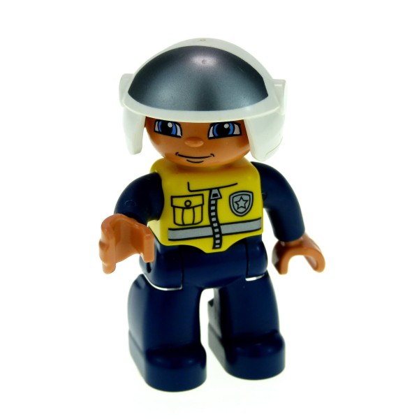 1x Lego Duplo Figur Mann dunkel blau B-Ware abgenutzt Polizist gelb 47394pb138