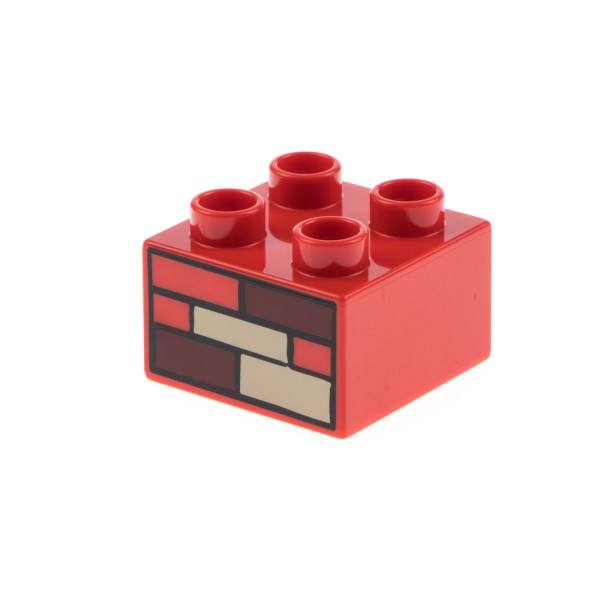 1x Lego Duplo Bau Motivstein 2x2 rot bedruckt Stein Mauer Wand beige 3437pb042