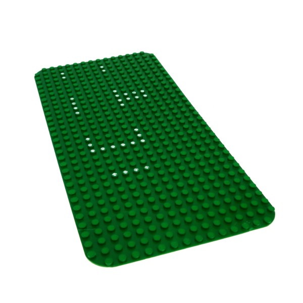 1x Lego Bau Platte 16x32 grün weiße Punkte Markierung Ecken abgerundet 374px2