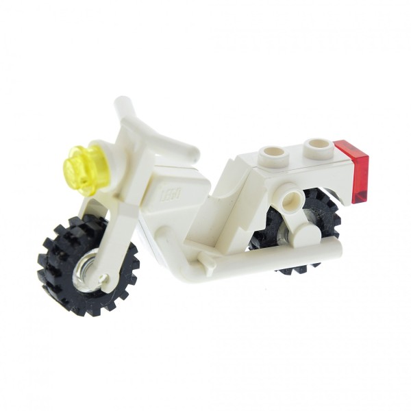 1 x Lego System Motorrad weiss Bike Rad Motorcycle Räder transparent weiß mit Scheinwerfer gelb Rücklicht rot x81c02