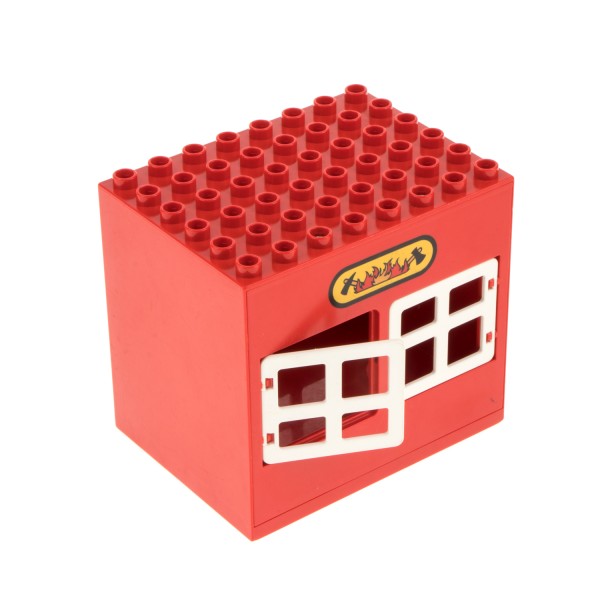 1x Lego Duplo Gebäude Feuerwehr Wache B-Ware abgenutzt rot Aufdruck 2207pb01