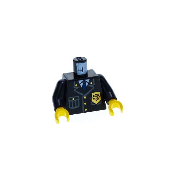 1 x Lego System Torso Oberkörper Figur Polizist City schwarz Polizei Marke 3 Knöpfe gold Krawatte blau Arme schwarz Hände gelb 973px431c01