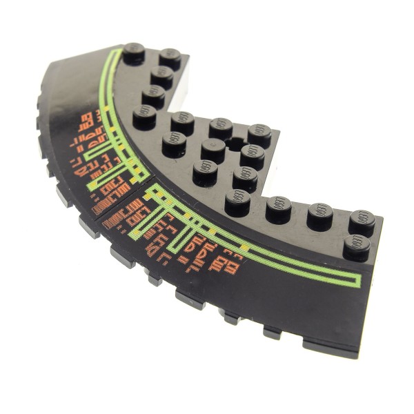 1 x Lego System Tragfläche schwarz 33° 10x10 mit Sticker Streifen hell grün orange Ecke Space Ufo Panele rund für Set 7692 58846pb06