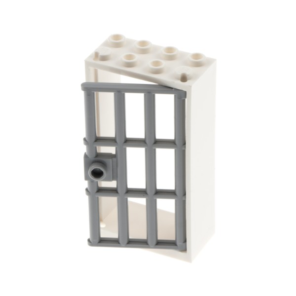 1x Lego Tür Rahmen 2x4x6 weiß Gitter Tür neu-hell grau mit Griff 60599 60621